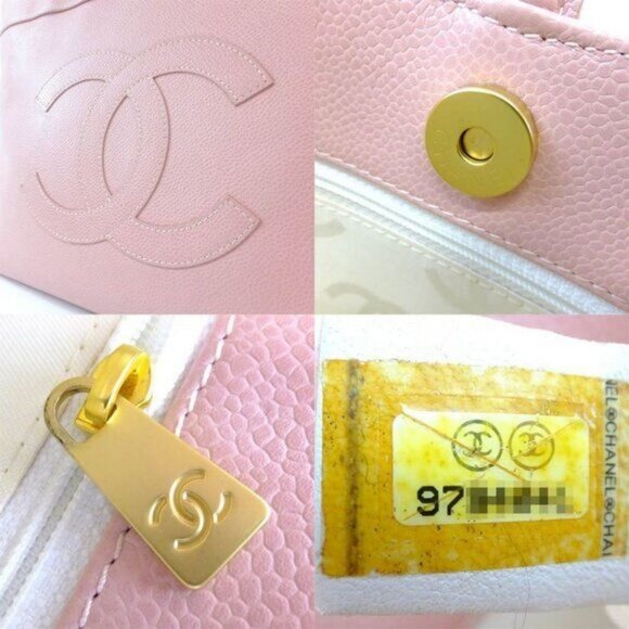 Authentic CHANEL CC Timeless Caviar Logo Shoulder Tote Bag Pink Leather Purse - Picture 12 of 12